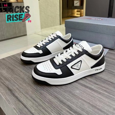 PRADA DOWNTOWN LOW TOP SNEAKERS LEATHER WHITE BLACK - PA003