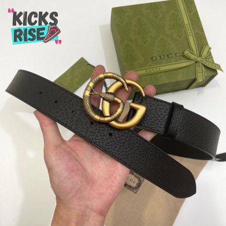 GUCCI LEATHER BELT WITH DOUBLE G BUCKLE WITH SNAKE