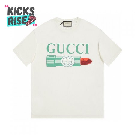 GUCCI LIPSTICK PRINT PRINT COTTON T-SHIRT WHITE