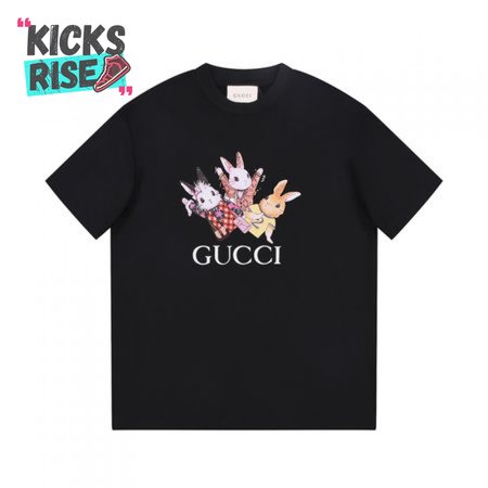 Gucci Rabbits Print Print Cotton T-Shirt Black