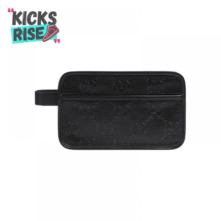 Gg Embossed Cosmetic Case Black Gg Embossed Leather Cotton Linen Lining GBB020