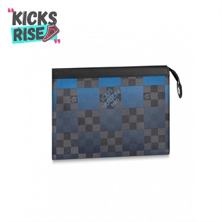 pochette voyage mm damier graphite canvas in blue - pb04