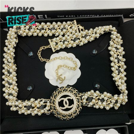 chanel pearl diamond leather belt