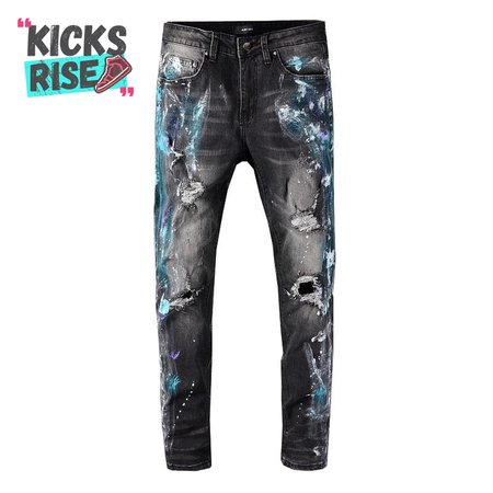 Amiri Blue Splatter Jeans Black