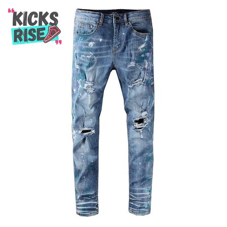 Amiri Blue Splatter Jeans Blue