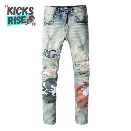 Amiri Camo Patch Jeans Blue / Green / Orange