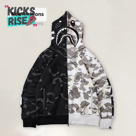 Bape X Neighborhood Split Camo Shark Zip Hoodie